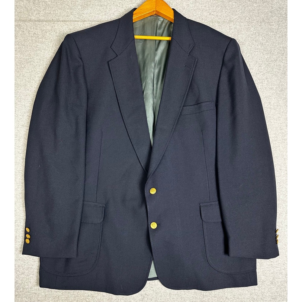 Stafford Gold Button Blazer Mens 50L Navy Worsted Wool Blend